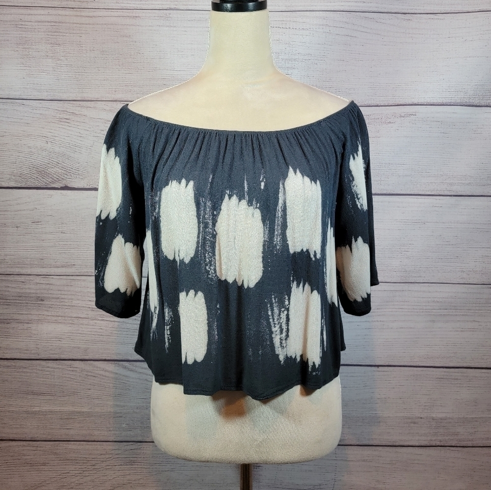 VINTAGE Havana Boat Neck Cropped Top Grey Size Small